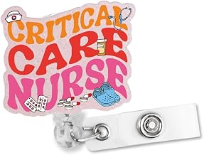 Critical Care Nurse Retractable Glitter Badge Reel with Alligator Clip, Funny Badge Holder for ER CCU ICU Nurse Intensive Care Unit, Emergency Medical Gifts for Nursing