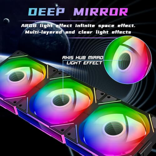 Image of Interstellar V1 120mm Case Fan, Infinity Mirror Module Daisy-Chain 5V ARGB PWM PC Fan Triple Pack Suitable for Computer Case & CPU Cooling(Black-3 Pack)