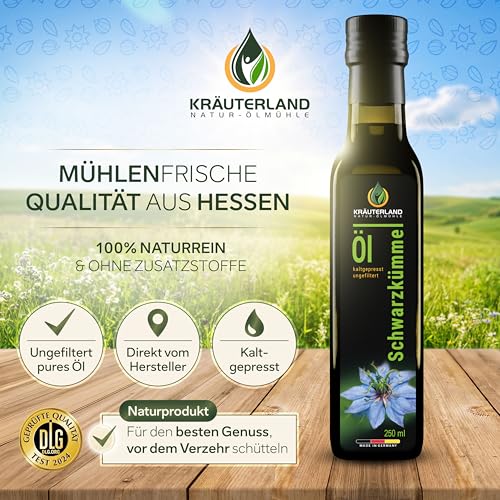 Kräuterland Schwarzkümmelöl kaltgepresst ungefiltert 4x250ml (1Liter)
