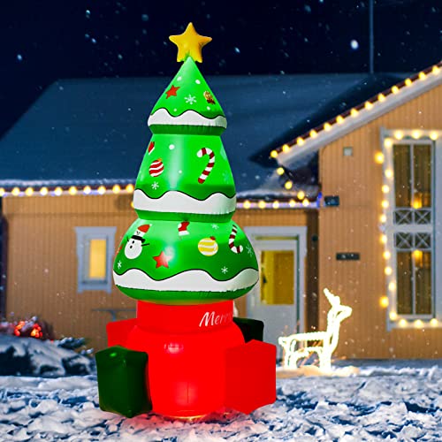 PULLAFUN 5.6 FT Christmas Inflatable Tree Blow Up Xmas Trees with Multicolor LED Lights, Christmas Tree Yard Decor for Outdoor, Garden, Lawn, Holiday Party