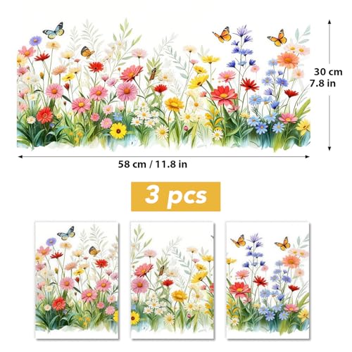 COMOOKA 3 Bögen Fensterbilder Frühling Blumen 58x30cm Selbstklebend Fenstersticker Fensteraufkleber Doppelseitig Fensterdeko Sommer für Wohnzimmer Schlafzimmer Kinderzimmer Wiederverwendbar Bunt (E)