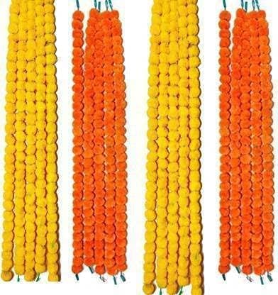 likes of india Genda Phool Yellow Orange Artificial Marigold Fluffy Flower/Genda Phool Garlands String for Diwali, Navratri,Durga Pooja Festival Office Decoration (60 inch, Pack of 10)