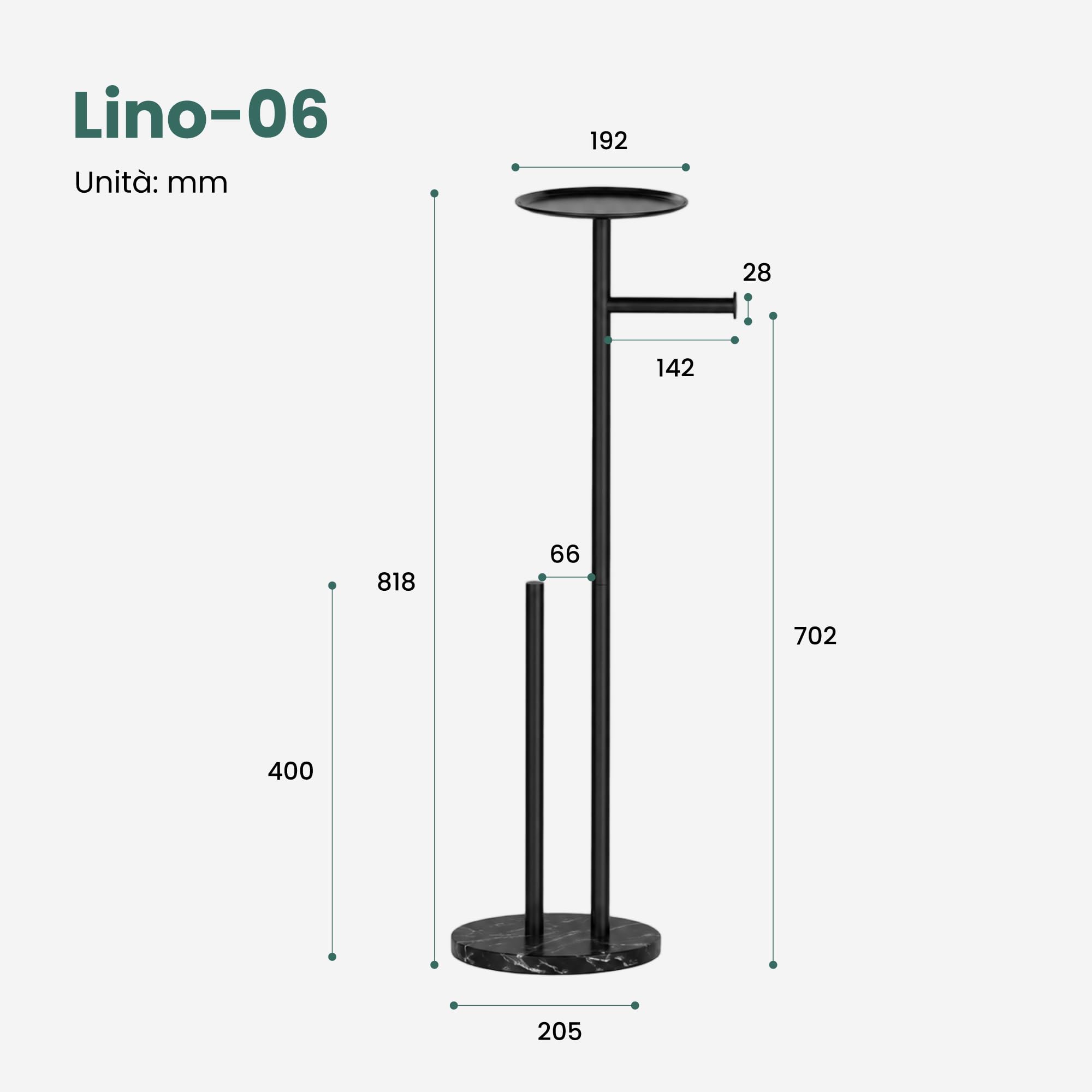 Mai & Mai Portarotolo Carta Igienica da Terra con Mensola, Nero | Portarotolo Autoportante con Ripiano Superiore, Inox 304+Marmo Fuso, Carico 5kg, 4 Cuscinetti Antiscivolo, Lino-06