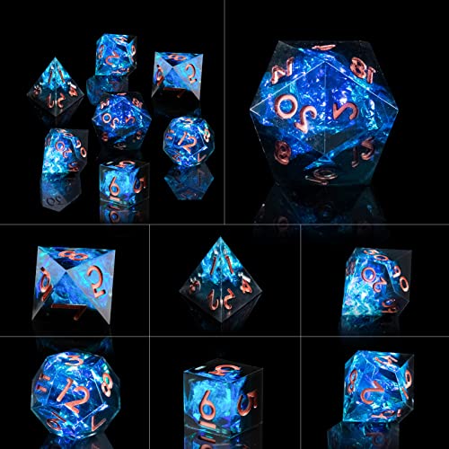 Cttasty Dnd Dice Set Resin Sharp Edge Dice Set Handmade 7Pcs Polyhedral Dice Set Dnd Rpg Mtg Role Playing Game Dice Set D&D Dice With Gift Case For Dnd Dungeons And Dragon (Blue-Black) #TOP1