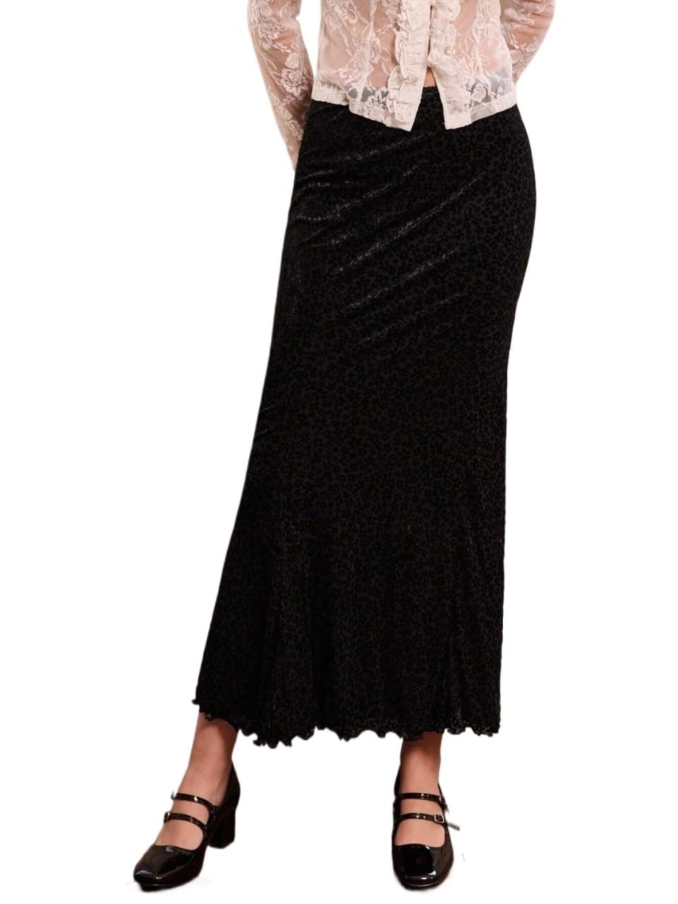 Womens Trendy Skirt Lettuce Trim Low Waist Long Skirt Fall Clothing