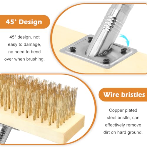Image of Deck Scrub Brush, 63 inch Stainless Steel Wire Brushes Long Handle, Stiff Bristle Broom Floor Scrubber, Outdoor Scrubber Brushes for Cleaning Concrete Floor, Garden, Patio, Shower