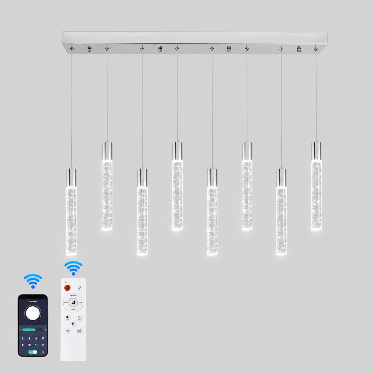 8 Light Pendant Lights Kitchen Island,Modern Chrome Crystal Pendants