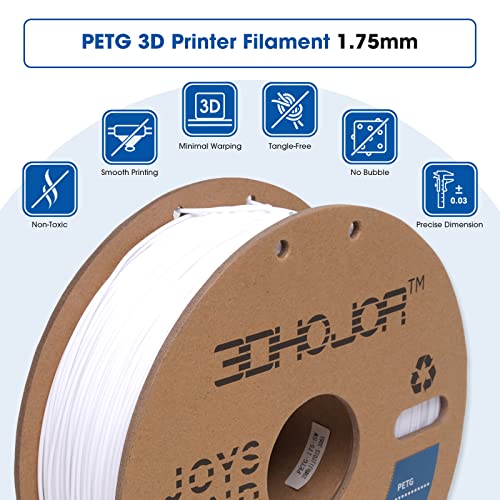 Image of 3DHoJor PETG Filament 1.75mm White, 3D Printing Filament 1kg Spool(2.2lbs), 3D Filament 1.75mm Dimensional Accuracy + /- 0.03mm Non Tangling Non Clogging Non Stringing,Print with Most 3D Printers