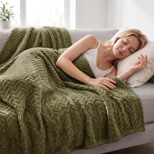 Image of Exclusivo Mezcla Fleece Throw Blanket for Couch Sofa, 50 inchx70 inch, Olive Green