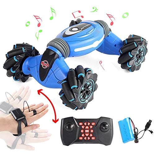 Lesgos Remote Control Stunt Toy Car, 2.4G Gesture Sensing Remote Control Stunt Car with Four-Wheel Drive, Off-Road & Sports Status, 45 Minutes Standby Suitable for Any Terrain, Children Gift (Blue 2)