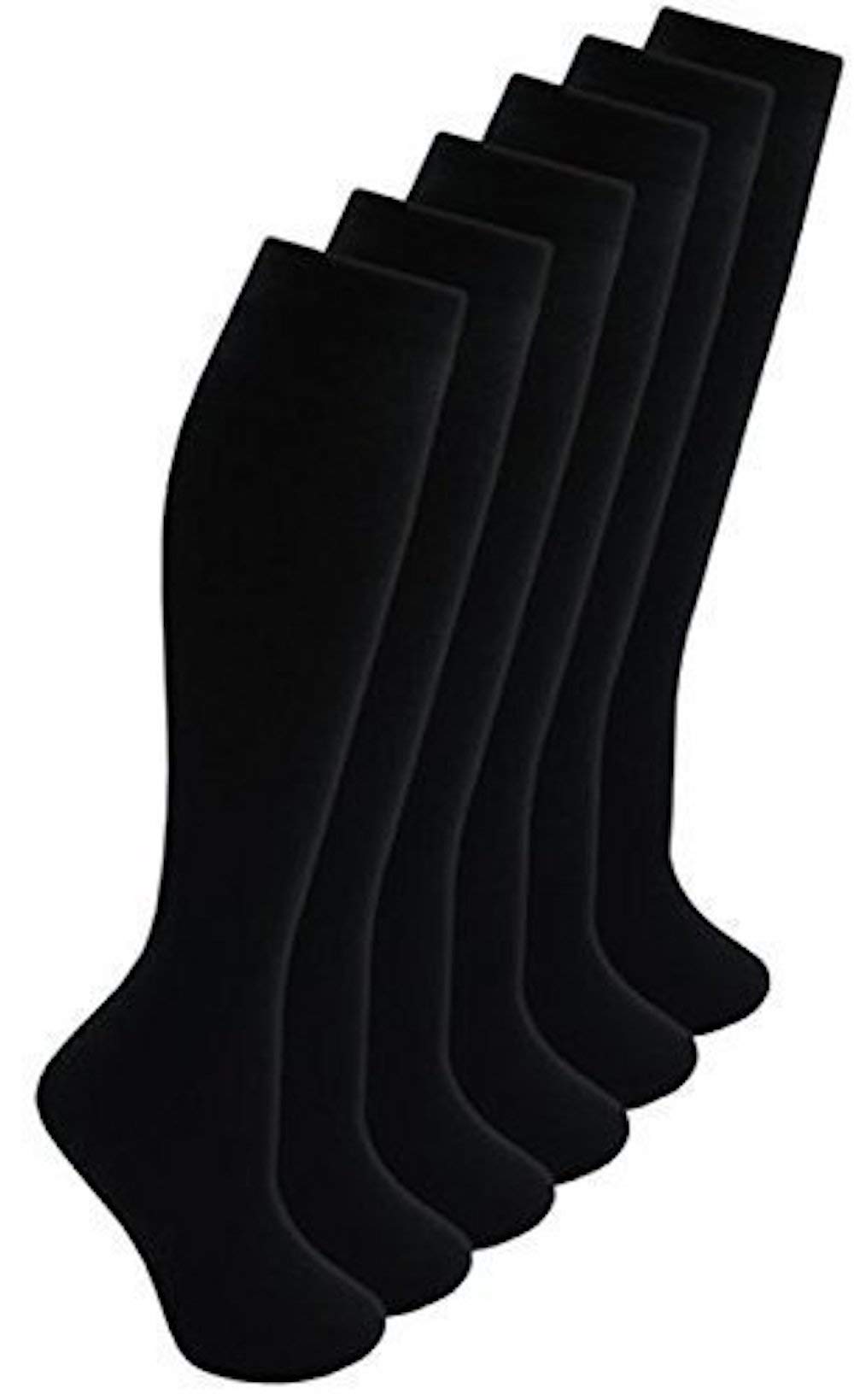 Childrens Back 2 School 6 Pack Knee High Plain School Cotton Rich Socks (12.5-3.5 UK, Black)