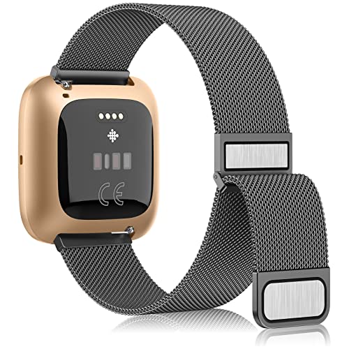AK Armband Kompatibel mit Fitbit Versa 2/Fitbit Versa/Fitbit Versa Lite Armband, Edelstahl Metall Ersatzarmband mit Verbesserter Magnet f&uuml;r Damen Herren (Space Grau)