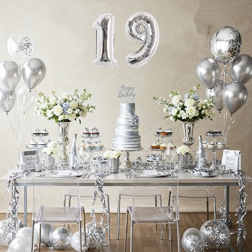 Image of TONIFUL 16 Inch 10 Pcs Fat Silver 0-9 Birthday Number Balloons | Small Custom Digital Mylar Foil Ballons for Birthday Baby Shower Graduation Anniversary 2027 New Year Eve Party Decorations
