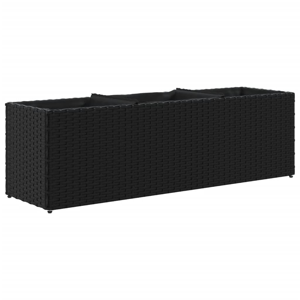 vidaXL Garden Planter with 3 Pots, Plant Pot for Patio Balcony Terrace, Flower Pot for Flower Herb Plant, Outdoor Planter Box, Black Poly Rattan