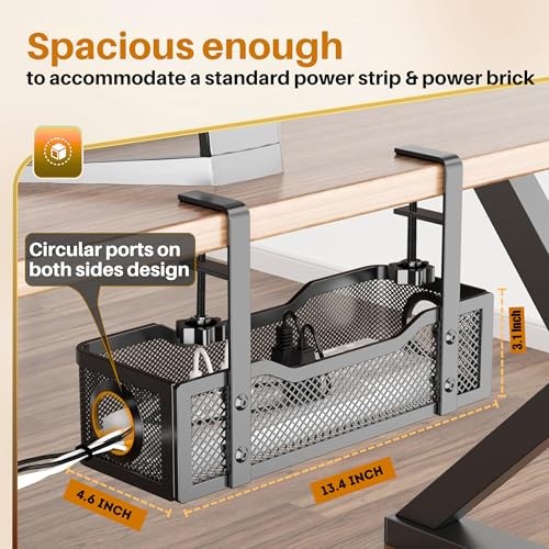 Image of Joomouney Under Desk Cable Organizer Rack, Metal Under Table Cable Tray, Wire Management Holder for Power Extention, Power Cord, Network Cable Screw-Fixed Adjustable(Black)