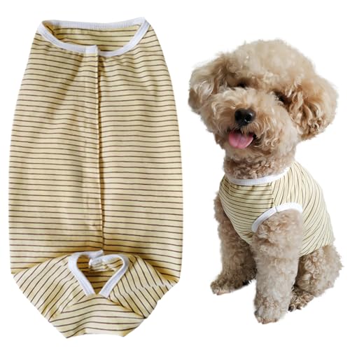 Image of Dog Surgical Recovery Suit, Spay Recovery Suit for Small Medium Dog, Post Surgery Dog Onesie for Male Female Puppy (Yellow Stripe-S)