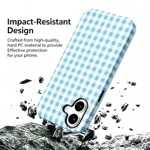 Image of for iPhone 16 Case Cute Phone Case,Compatible with MagSafe,Dual Layer Shockproof Protective Phone Cover,Hard Shell + Silicone Cover,Fashion Design for Women Girls,Blue and White Plaid