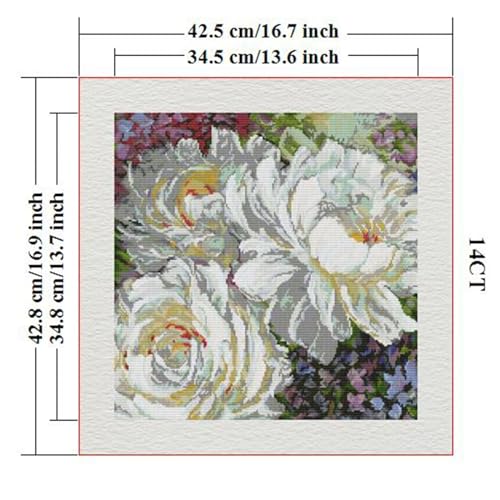 Image of ITSTITCH Stamped Cross Stitch Kits - Full Set of Embroidery for Beginners or Adults,14 CT 2 Strands DIY White Rose Patterns Counted Arts Craft 16.5x17 inch