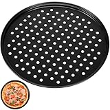 INOOMP Bandeja para Hornear Pizza Redonda 32 CM Acero al Carbono con Agujeros Distribución Uniforme del Calor Superficie Antiadherente para Horno
