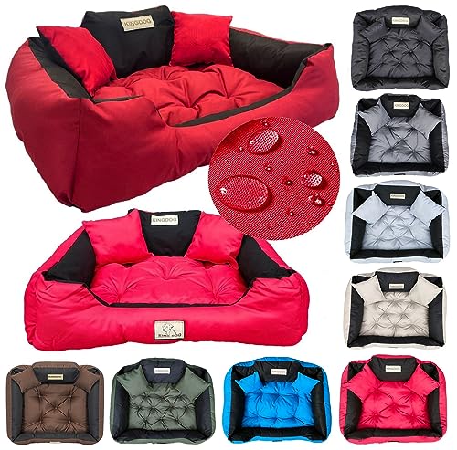 KING DOG Hundebett Kleine Hunde Waschbar Orthopädisches S 55 x 45 cm Hundekissen Haustierbett Hundekorb Hundecouch mit Hohem Rand Wasserdicht Material Silikon Füllung Rot