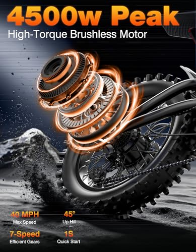 Misodo Electric Dirt Bike for Adults Teens, 4500W Peak Motor, 40 MPH, 100Mile, 48V/25Ah Battery, 45° Slope, Dual Hydraul - Additional View