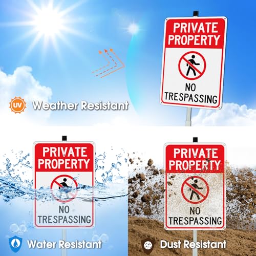 Panneaux No Trespassing extérieur aluminium rigide imperméable avec piquet de 137cm - 3