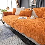 XSlive Palm Leaves Sofa Couch Cover Chenille Plush Quilted Sectional Couch Cover 1-Piece Non Slip Soft Sofa Slipcover Furniture Protector for Pets Kids Children Dog Cat (Orange,28'x28')