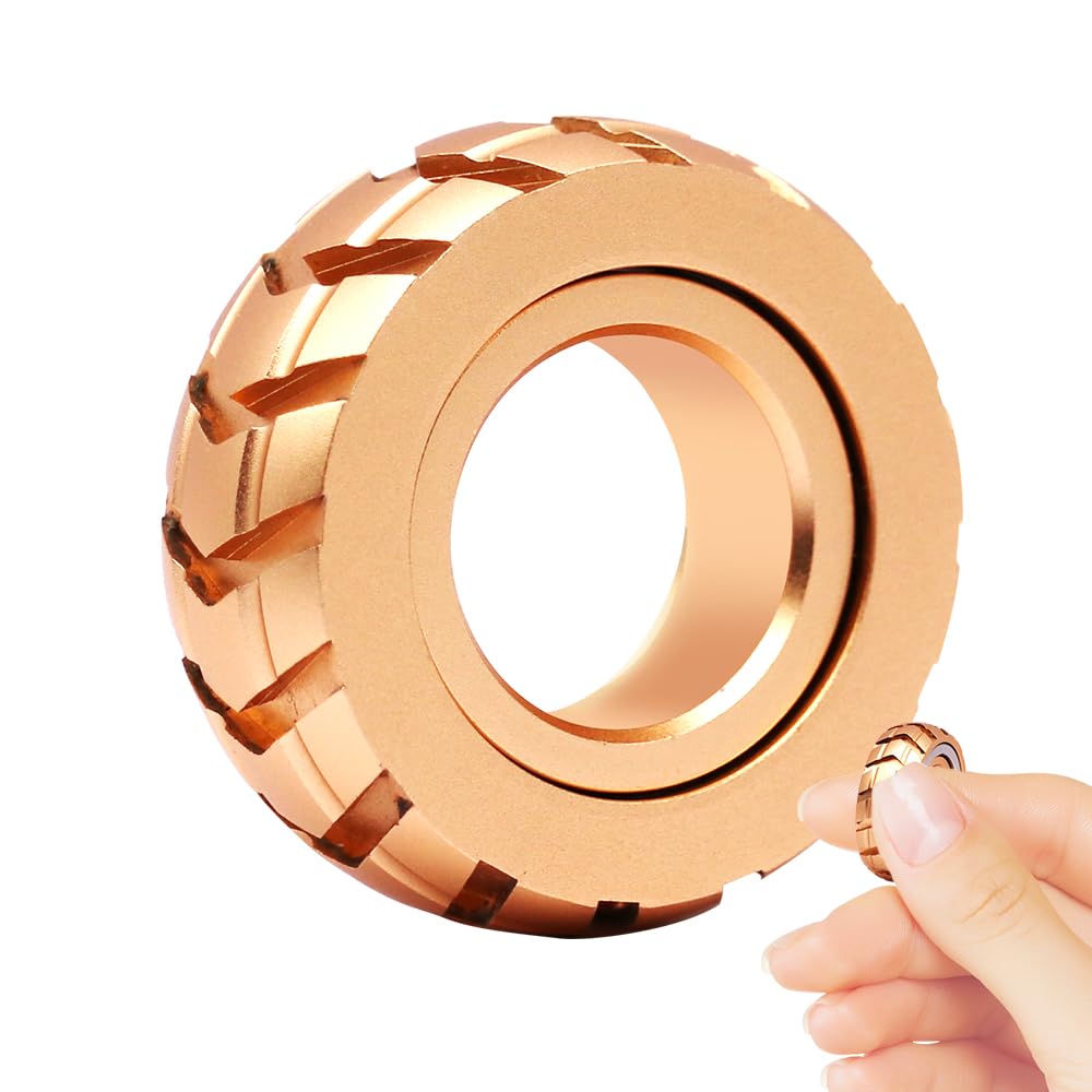 OBEST Motorcycle Tire Fidget Ring,Metal Roller Fidget Spinner,EDC Stainless Steel Magnetic Fidget Slider,Stress Anxiety ADHD Relief,Spinner Gifts for Adults and Kids(Golden)