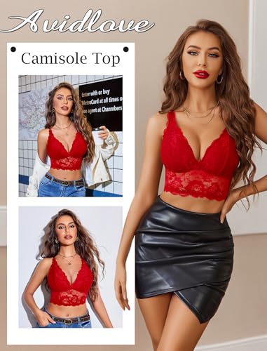 Image of Avidlove Bralettes for Women Lace Wireless Bra V Neck Racerback Crop Top Adjustable Lingerie No Padded