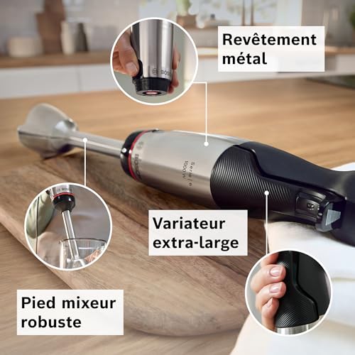 Bosch, mixeur plongeant, ErgoMaster Série 6, moteur 1000 watts refroidi par air, variateur de vitesse extra large, système de mixage QuattroBlade System Pro, accessoires inclus, MSM6M673 – Image 5
