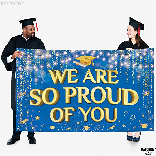 Image of KatchOn, We are So Proud of You Banner Blue - XtraLarge 72x44 Inch | Graduation Backdrop Blue and Gold for Graduation Decorations 2026 | Congratulations Banner, Class of 2026 graduation banner