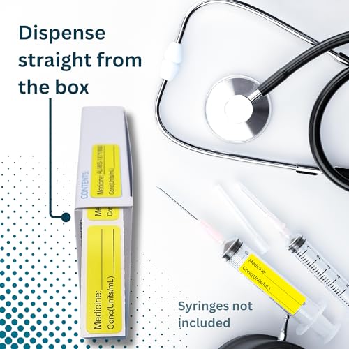 Image of Yellow Medicine Syringe Labels (Units /mL) - 800 Medication Labels Stickers, 12mm x 40mm, for Hospitals, Pharmacy & Vet