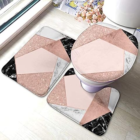 Uliykon Modern Rose Gold Bathroom Mat Sets 3 Piece Set Rugs Memory Foam Mat Set Matches Anti-Skid Toilet Seat Cover Bath Mat Lid Cover Cover