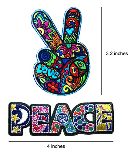 2 Pcs Set Peace Hand Sign + Peace Letters Patches - Iron On/Sew On - Retro Hippie Patches, Cute Applique For Jackets, Jeans, Clothes, Backpacks, Tote Bags #TOP1