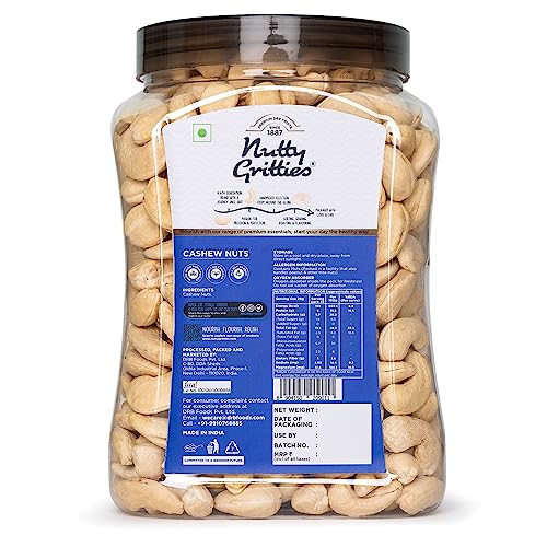 Image of Nutty Gritties Premium Jumbo Size Cashews 1Kg | W240 Grade | Rich in Protein | Crunchy & Fresh | Resealable Jar | Healthy Snack