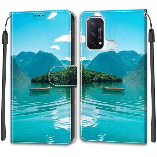 KENHONER OPPO Reno5 A ケース 手帳型 対応 オッポ ネノ5 A ケース カバー A1010P スマホケース CPH2199 収納 耐衝撃 耐久性 耐摩擦 マグネット式 レザー カバー (ボート)