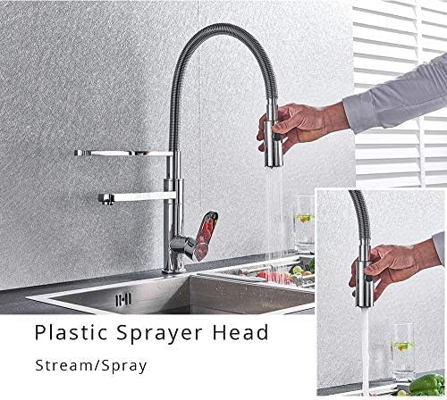 【入荷極小！新作】JSHUDAA(ひさえ) クロムプルダウンキッチン蛇口デッキマウント 2 回転スパウトホットとコールドキッチンシンクタップ、ストリー