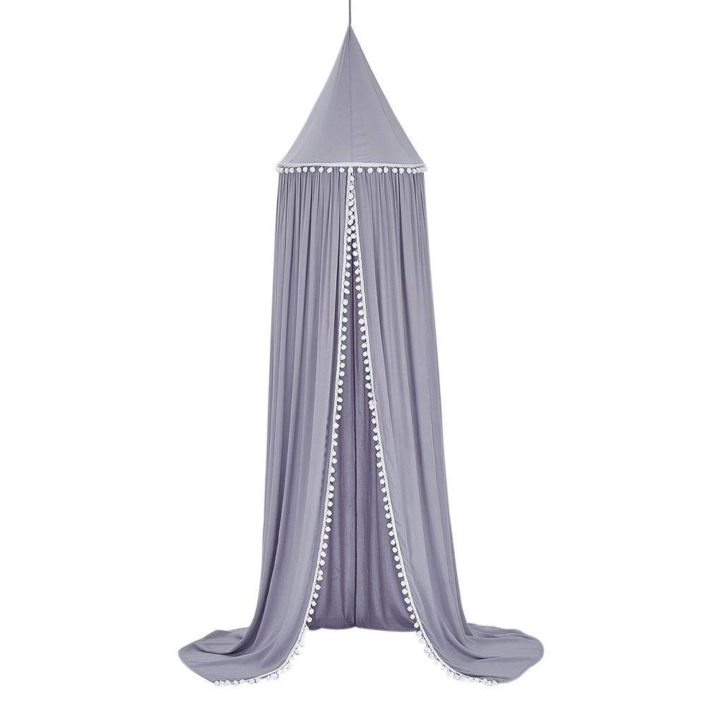 Hygrad Built To Survive Girls Grey Kids Bed Canopy Round Dome 240Cm Canopy For Princess Mosquito Net For Children's Bedroom Nursery Room Decoration Baby Crib (Grey)