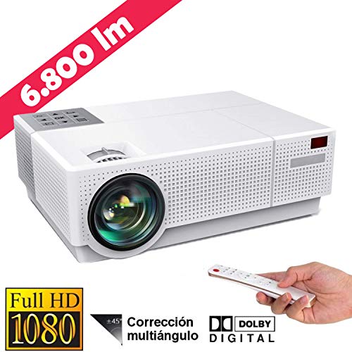 Proyector 4K Compatible, Luximagen FUHD230 Full HD 1080p Nativo 6.800 lúmenes , Dolby AC3 Corrección Digital 4D, hasta 300" LED Cine en casa Doble HDMI USB MKV Corrección Horizontal