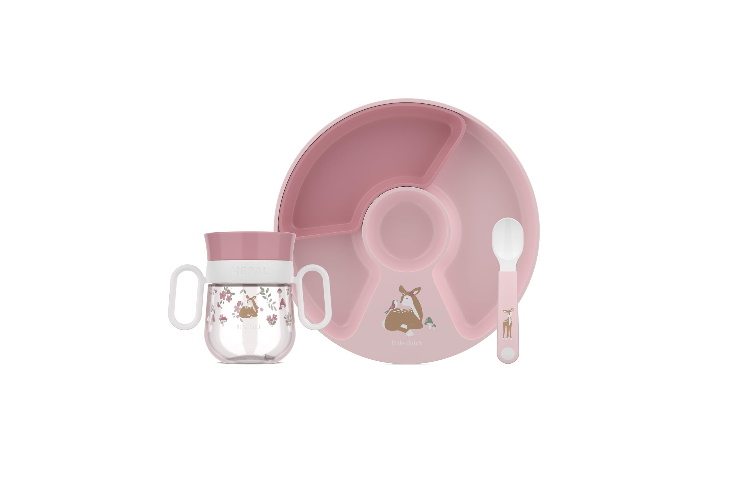 Mepal - Set vajilla para bebé 3 piezas Mio Little Dutch - Con taza anti-​derrames - Plato de bebé y cucharas de bebé - Regalo de nacimiento óptimo - Apto para lavavajillas - Fairy Garden