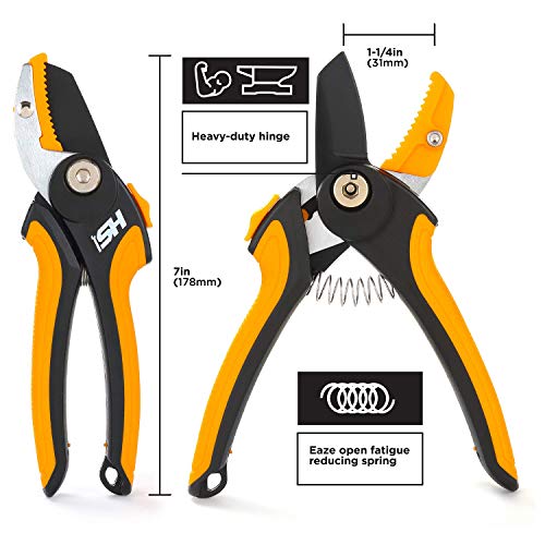 Steelhead 7" Anvil Pruning Shears, Non-Stick Rust Resistant Coating, High-Carbon Steel, Sharp, Hand Pruner, Garden Shears, Clippers, Tree Trimmers, Secateurs, 5/8" Cutting Capacity, Usa-Based Support #TOP2