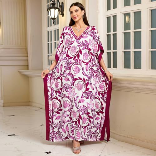 Image of KECVOT Kaftan Dresses for Women V-Neck Print Swimsuit Cover Up Plus Size Beach Caftan Lounge Dress