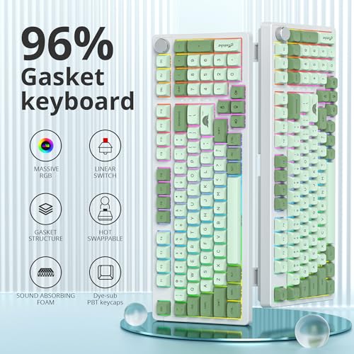 Image of surmen Green Creamy Keyboard with with Number Pad, 96% RGB Mechanical Keyboard Full Gasket Mounted Hot Swappable Custom Wired Thocky Keyboards with Knob for Office Gamer (98 Matcha)