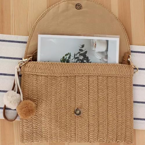 Women's Summer Straw Braided Crossbody Bag, Shoulder Straps Woven Beach Vacation Handbag Handmade Wallet Purse4