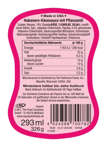 Old Fashioned Foods Habanero Squeeze Cheese, microwaveable, Habenero Käsesauce, 326g