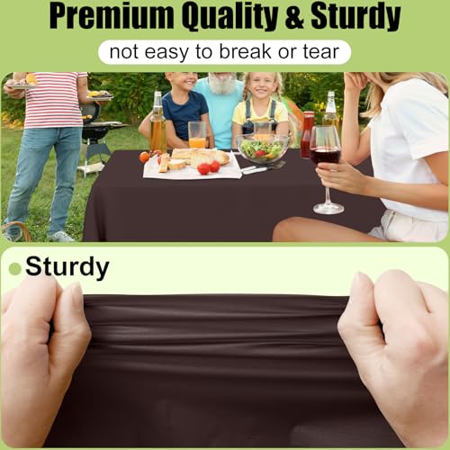 Image of Smiry Disposable Table Cloth - 10 Pack, 54 x 108 Inch Waterproof Rectangle Tablecloths for Parties, Decorative Plastic Table Cover, Leakproof & Sturdy, Coffee