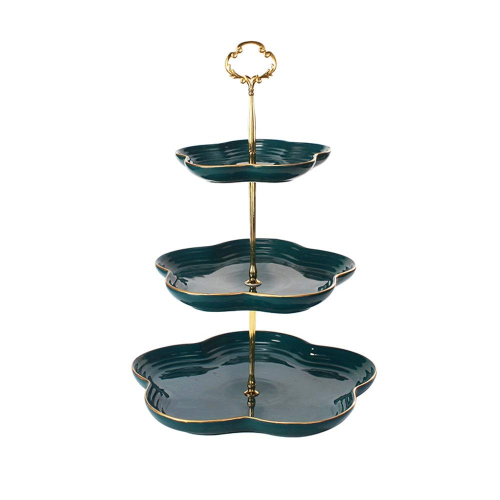 Soporte para Tartas, Ideal para cenas, cumpleaños, Bodas, Fiestas, con Tres Flores de cerámica, Ideal para Pasteles, Comida, Frutas y postres (Verde, Talla única).
