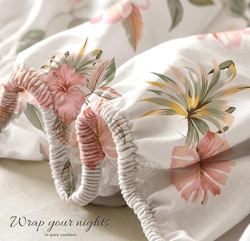 Image of VAS COLLECTIONS Cloud Cotton Corner Elastic Fitted Double Bedsheet Set (78 x 72 + 8 Inches) with 2 Pillow Covers | 160-180 TC Soft Breathable Cotton Fitted Sheet | Bed Sheet (Rose Petal Garden)