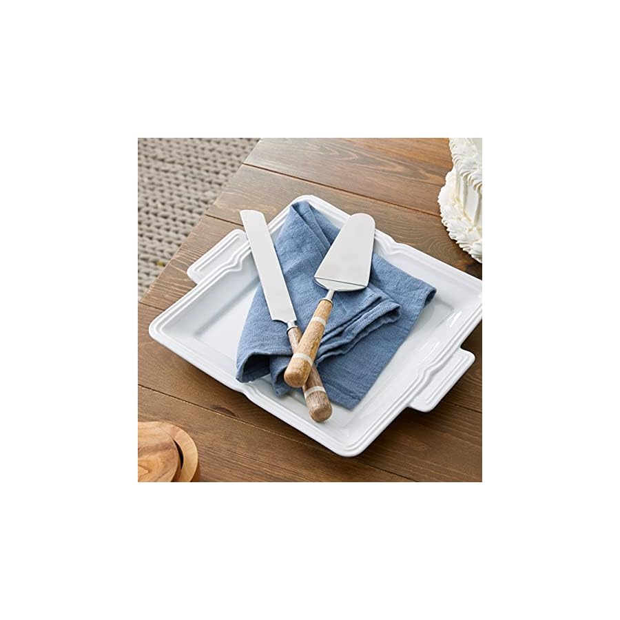 Creative-Co-Op-Stainless-Steel-Cake-Knife-Server-with-Wood-Horn-Inlay-Handle-and-Bag-2-Pieces Creative Co-Op Stainless Steel Cake Knife & Server with Wood & Horn Inlay Handle and Bag (2 Pieces)