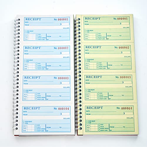 One Book Money And Rent Receipt Book,2-Part Carbonless,5.31" X 11.22",Spiral Bound,200 Sets Per Book,4 Receipts Per Page. #TOP3